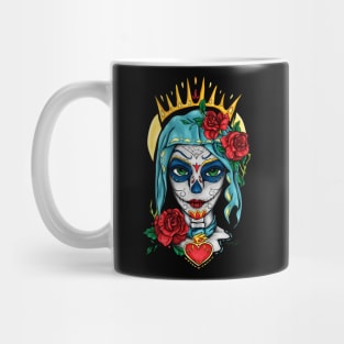 Santa muerte portrait with red roses Mug